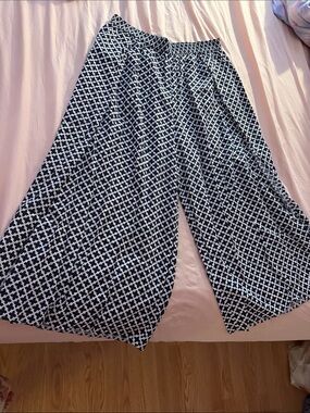 Wide Leg Patterned Women's Palazzo Pants - Black & White